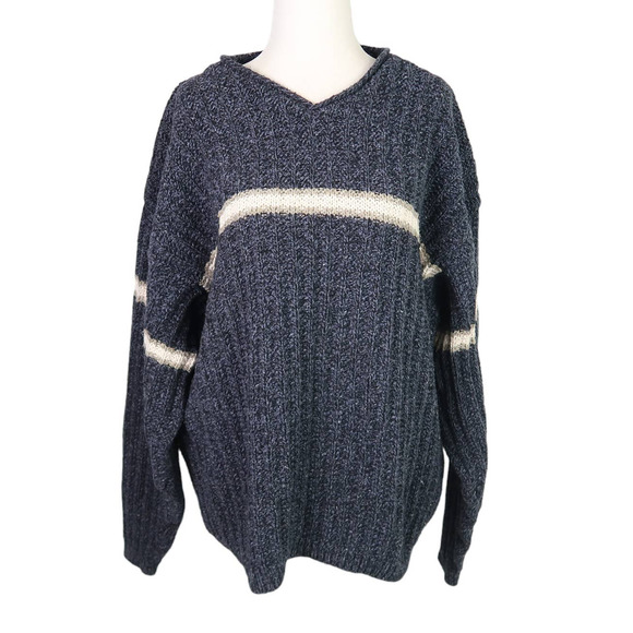Eddie Bauer Other - Vintage 90s Eddie Bauer Men's navy blue white stripe cotton knit sweater L